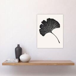 "Artery8 Single Ginkgo Leaf Bold Black on White Painting Wall Art Print - Size: W12"" x H16""" - thumbnail 4