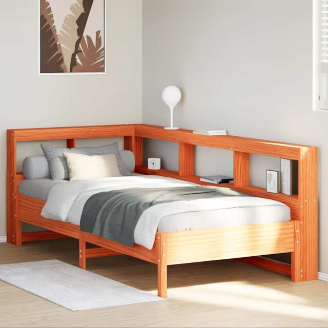 Berkfield Home Bookcase Bed without Mattress Wax Brown 90x190 cm Solid Wood Pine - image 1