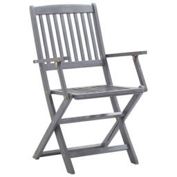 Berkfield Home Folding Outdoor Chairs 6 pcs Solid Acacia Wood in Grey - thumbnail 1