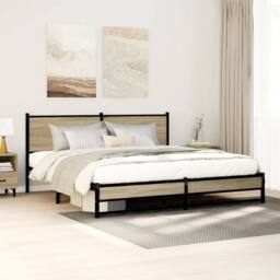 Berkfield Home Metal Bed Frame without Mattress Sonoma Oak 180x200 cm Super King in Brown - thumbnail 2