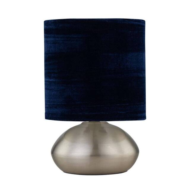 First Choice Lighting Jenson - Brushed Chrome Touch Table Lamp with Blue Velvet Shade in Silver - image 1