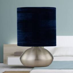 First Choice Lighting Jenson - Brushed Chrome Touch Table Lamp with Blue Velvet Shade in Silver - thumbnail 4