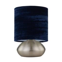 First Choice Lighting Jenson - Brushed Chrome Touch Table Lamp with Blue Velvet Shade in Silver - thumbnail 2