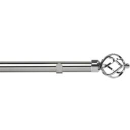 New Edge Blinds 28mm Fixed Length Metal Eyelet Curtain Pole Set - Cage Finial in Metallic Silver - Size: 190 cm