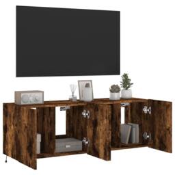 Berkfield Home TV Wall Cabinets with LED Lights 2 pcs Smoked Oak 60x35x41 cm in Brown - Size: 60 x 35 x 41 cm - thumbnail 6