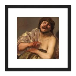 Artery8 Hendrick Ter Brugghen Democritus Painting 8X8 Inch Square Wooden Framed Wall Art Print Picture with Mount in Black - thumbnail 1