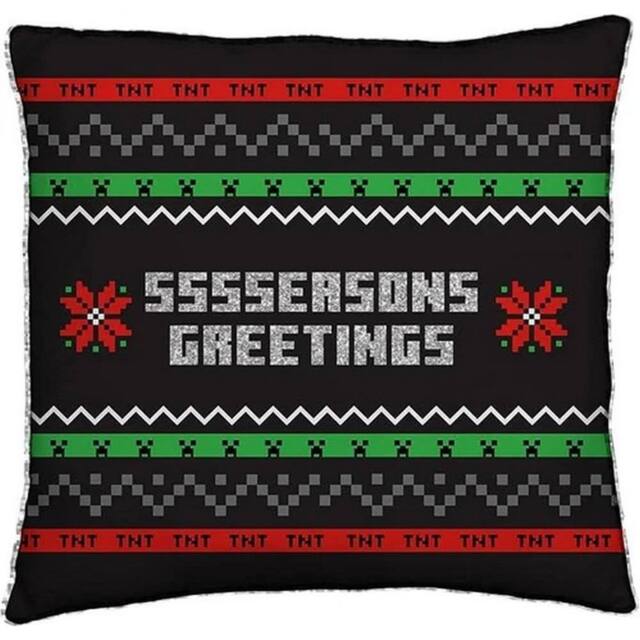 Minecraft Seasons Greetings Square Christmas Filled Cushion in Black - image 1