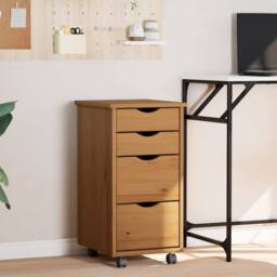 Berkfield Home Rolling Cabinet with Drawers MOSS Honey Brown Solid Wood Pine - thumbnail 1