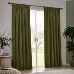 Yard Heavy Chenille Blackout Pencil Pleat Curtain Pair in Olive - Size: 229 cm width x 137 cm drop - thumbnail 5