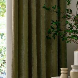Yard Heavy Chenille Blackout Pencil Pleat Curtain Pair in Olive - Size: 229 cm width x 137 cm drop - thumbnail 3