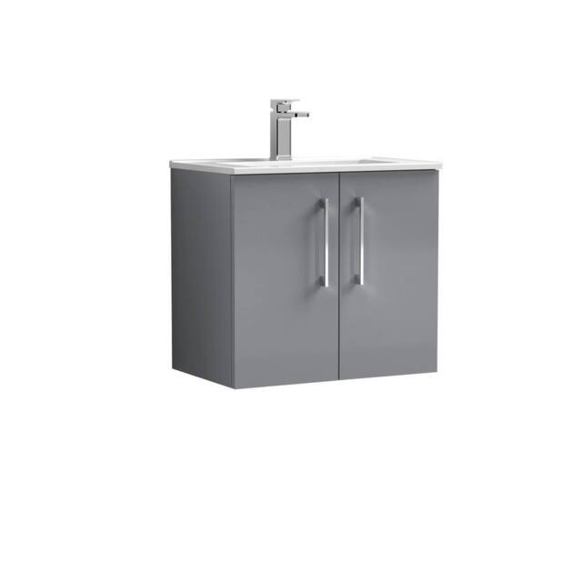 Balterley Bathroom 2 Soft Close Door Wall Hung Vanity Unit Basin, Grey, 440mm in Grey - image 1