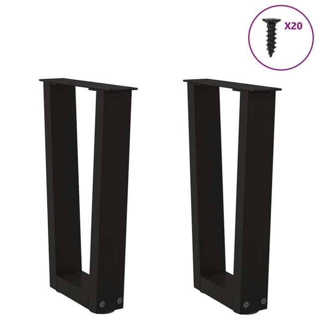 Berkfield Home Modern Dining Table Legs V-Shape 2 pcs Black 38x(42-43.3) cm Steel - image 1