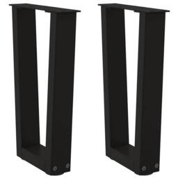 Berkfield Home Modern Dining Table Legs V-Shape 2 pcs Black 38x(42-43.3) cm Steel - thumbnail 2