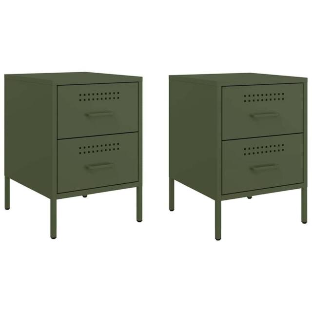 Berkfield Home Bedside Cabinets 2 pcs Olive Green 36x39x50.5 cm Steel - image 1