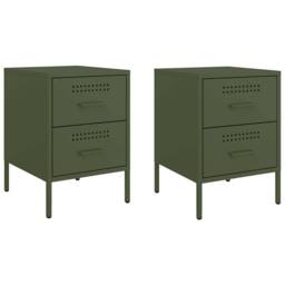 Berkfield Home Bedside Cabinets 2 pcs Olive Green 36x39x50.5 cm Steel