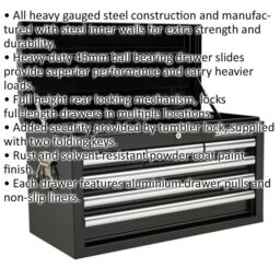 Loops 660 x 315 x 375mm BLACK 6 Drawer Topchest Tool Chest Lockable Storage Cabinet - thumbnail 2