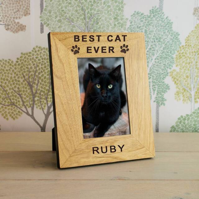 Uniqueful Personalised Best Cat Ever Wood Picture Frame 6x4 Birthday Gift in Brown - image 1