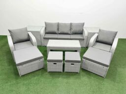 Fimous PE Wicker Rattan Furniture Sofa Sets Light Grey Mixed - thumbnail 1