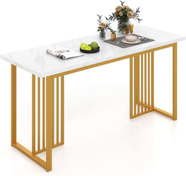 Gymax Dining Table For 6-8 People Rectangular Table Faux Marble Tabletop 160CM in White - image 1