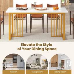 Gymax Dining Table For 6-8 People Rectangular Table Faux Marble Tabletop 160CM in White - thumbnail 6