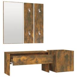 Berkfield Home Hallway Furniture Set Smoked Oak Engineered Wood in Brown - thumbnail 5