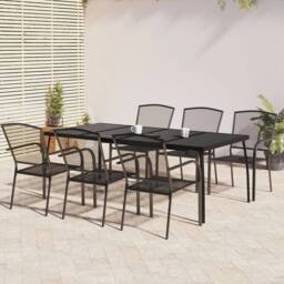Berkfield Home 7 Piece Garden Dining Set Anthracite Steel in Black - thumbnail 2