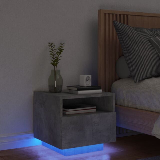 Berkfield Home Bedside Cabinet with LED Lights Concrete Grey 40x39x37 cm - Size: 40 x 39 x 37 cm - image 1