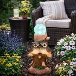 Gardenwize Solar Owl Crackle Ball Light with Colour Changing LED in Brown - thumbnail 3