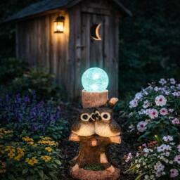 Gardenwize Solar Owl Crackle Ball Light with Colour Changing LED in Brown - thumbnail 4