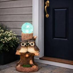 Gardenwize Solar Owl Crackle Ball Light with Colour Changing LED in Brown - thumbnail 5