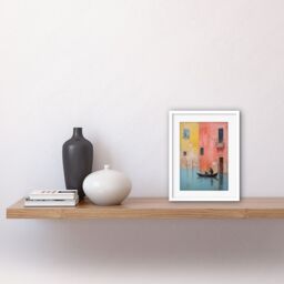 Artery8 Wall Art Print Venice Canal Gondola Ride Oil Painting Blue Pink Yellow Pastel Colour Rower Boat on River Artwork Framed 9X7 Inch - thumbnail 2
