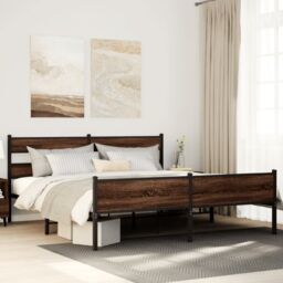 Berkfield Home Metal Bed Frame without Mattress Brown Oak 200x200 cm - thumbnail 1