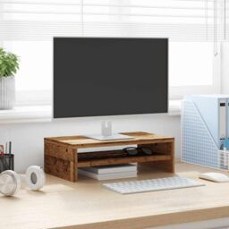 Berkfield Home Monitor Stand Old Wood 42x24x13 cm Engineered Wood in Brown - Size: 42 x 24 x 13 cm - thumbnail 3