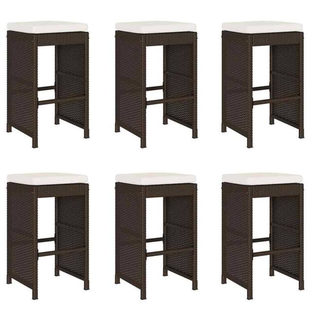 Berkfield Home Garden Bar Stools with Cushions 6 pcs Brown Poly Rattan - image 1