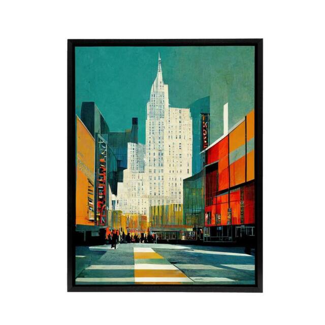 "Artery8 Broadway New York Abstract Cityscape Framed Canvas Wall Art Print - Size: W24"" x H32""" - image 1