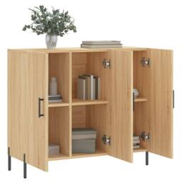 Berkfield Home Sideboard Sonoma Oak 90x34x80 cm Engineered Wood in Light Oak - Size: 90 x 34 x 80 cm - thumbnail 4