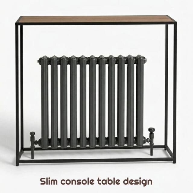 FORGEVIO Radiator Console Table Wooden Shelf Black Legs - image 1