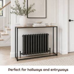 FORGEVIO Radiator Console Table Wooden Shelf Black Legs - thumbnail 4