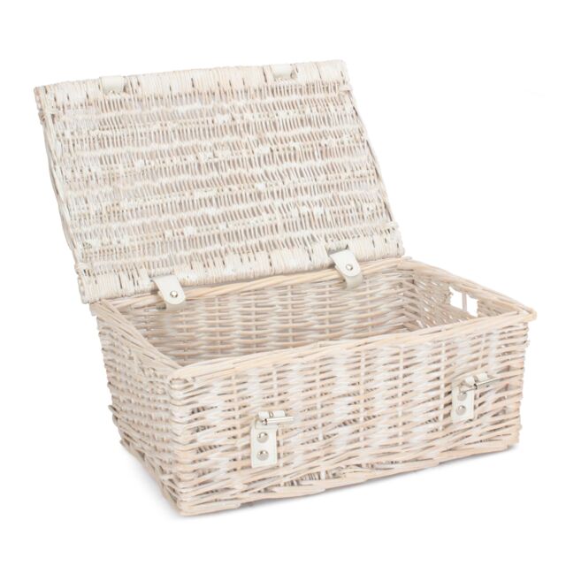 Red Hamper Wicker 35cm Empty Whitewash Picnic Basket Unlined in White - image 1