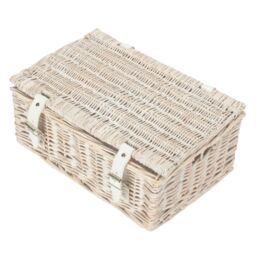 Red Hamper Wicker 35cm Empty Whitewash Picnic Basket Unlined in White - thumbnail 3