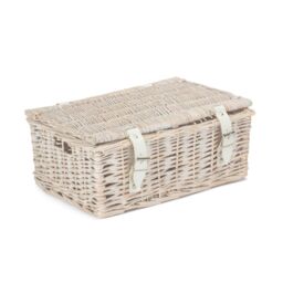 Red Hamper Wicker 35cm Empty Whitewash Picnic Basket Unlined in White - thumbnail 2