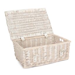 Red Hamper Wicker 35cm Empty Whitewash Picnic Basket Unlined in White - thumbnail 1