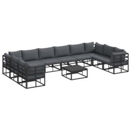 Berkfield Home Garden Sofa Set 11 pcs Black 70 x 70 x 32 cm Aluminium - thumbnail 2