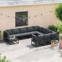 Berkfield Home Garden Sofa Set 11 pcs Black 70 x 70 x 32 cm Aluminium - thumbnail 3