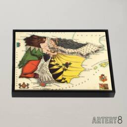 "Artery8 Lancaster 1869 Spain Portugal Pictorial Map Framed Canvas Wall Art Print - Size: W18"" x H24""" - thumbnail 2