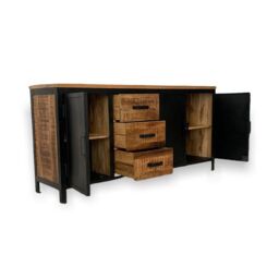 Jaipur Furniture Ltd Induse Large Sideboard - Mango Wood/Iron - L42 x W160 x H78 cm - PP Sawn Finish in Black - thumbnail 4