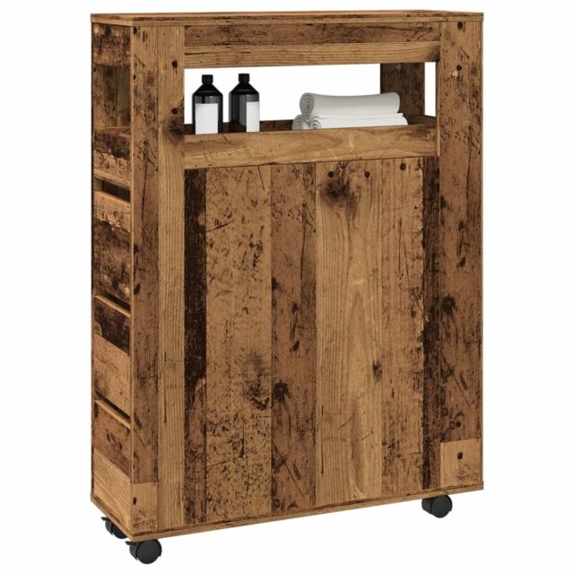 Berkfield Home Narrow Bathroom Cabinet with Wheels Old Wood Engineered Wood in Brown - image 1