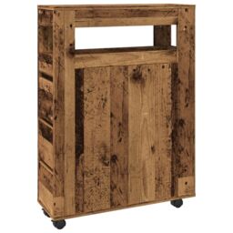 Berkfield Home Narrow Bathroom Cabinet with Wheels Old Wood Engineered Wood in Brown - thumbnail 2