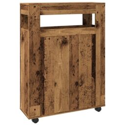 Berkfield Home Narrow Bathroom Cabinet with Wheels Old Wood Engineered Wood in Brown - thumbnail 6