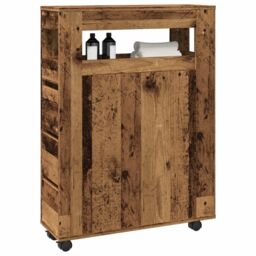 Berkfield Home Narrow Bathroom Cabinet with Wheels Old Wood Engineered Wood in Brown - thumbnail 1
